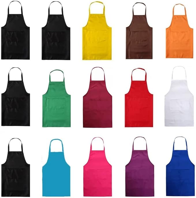 Total 15 PCS Mixed Plain Color Bib Aprons Bulk for Women Men Adult with 2 Front Pockets Chef Cooking Painting Baking(12colours,15pcs)