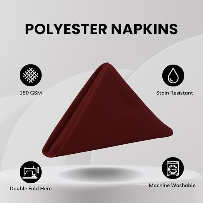 Your Chair Covers Cloth Polyester Napkins, 20 x 20 Inch, Washable Dinner Fabric Linen Napkins with Hemmed Edges for Restaurant, Wedding and Holiday Pack of 10 (Burgundy)