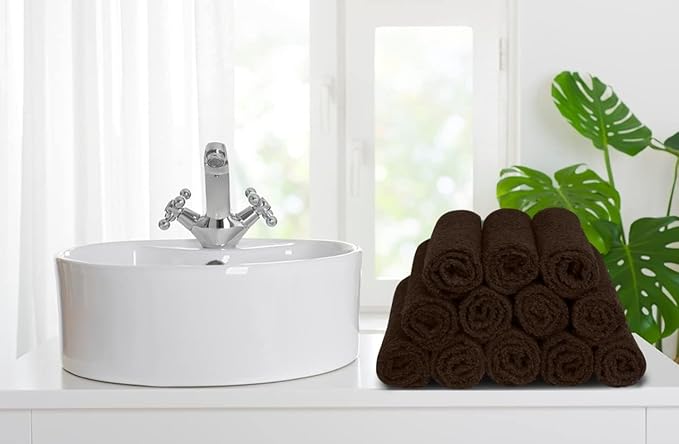 Softolle 100% Cotton Washcloths 60 Pack (12x12 Inches) Soft, Highly Absorbent Washcloth, Face Towels, Wash Cloths for Face, Ring Spun, Bulk Pack (Brown)
