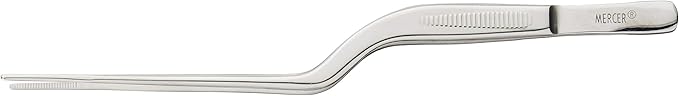 Mercer Culinary 18-8 Stainless Steel Chef Plating Tongs, Offset Tip, 6-1/2 Inch