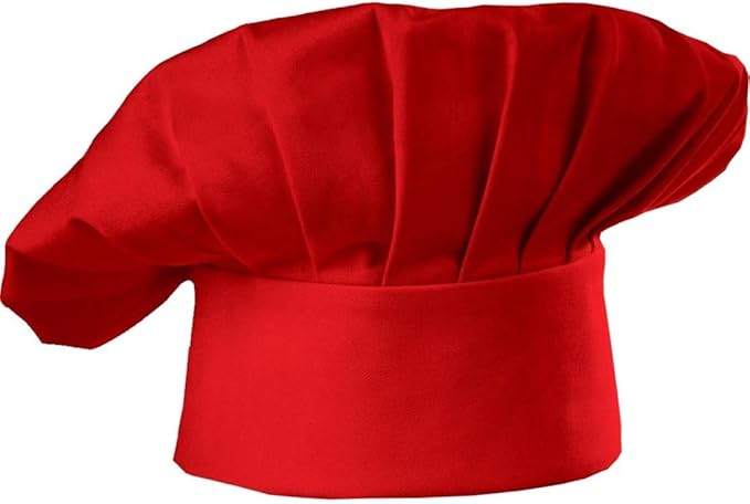 Hyzrz Chef Apron Hat Set, Chef Hat and Kitchen Adult Adjustable Baker Costume Apron for Men and Women Father's Gift (Red)