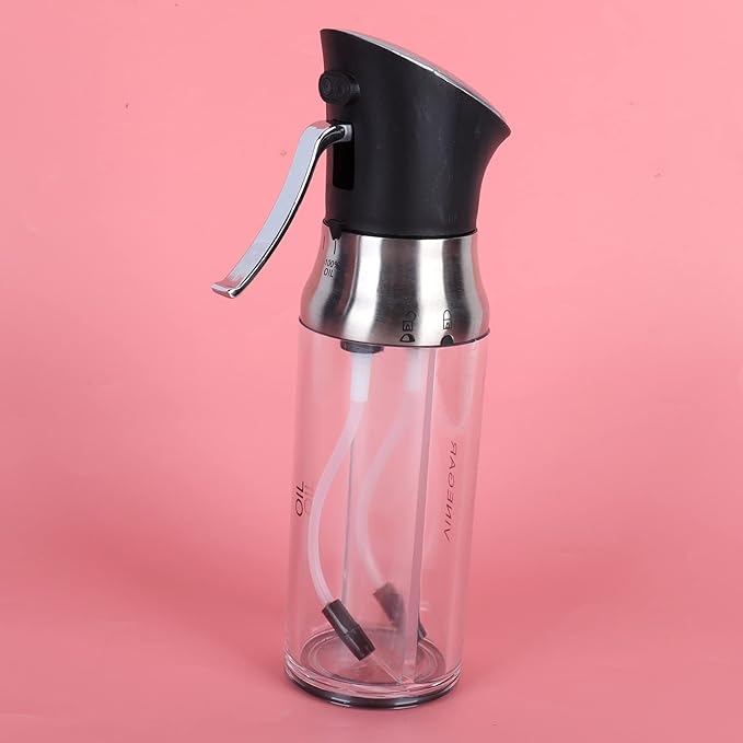 Oil Sprayer Bottle, Press Type Oil, Transparent Dual Chamber Seasoning Bottle with Ergonomic Handle, Leakproof Vinegar Sprayer for Cooking, Gadget