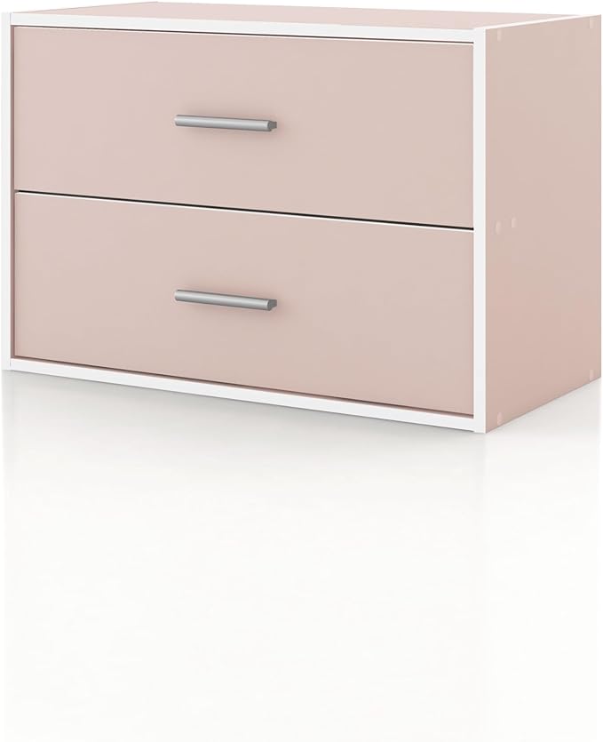 Homes: Inside + Out Apexa 2-Drawer Wooden Stackable Storage Drawers, Small Food Pantry Cabinet, Cajonera De Madera, Underbed Drawer Dorm Teen Room Decor & Bedroom, Home Office, Kitchen, Light Pink