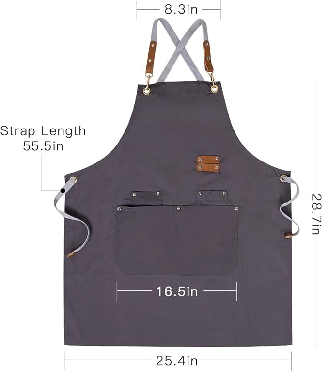 Mignongirl Chef Apron,Cross Back Apron for Men Women with Adjustable Straps and Large Pockets,Canvas,M-XXL (Grey)