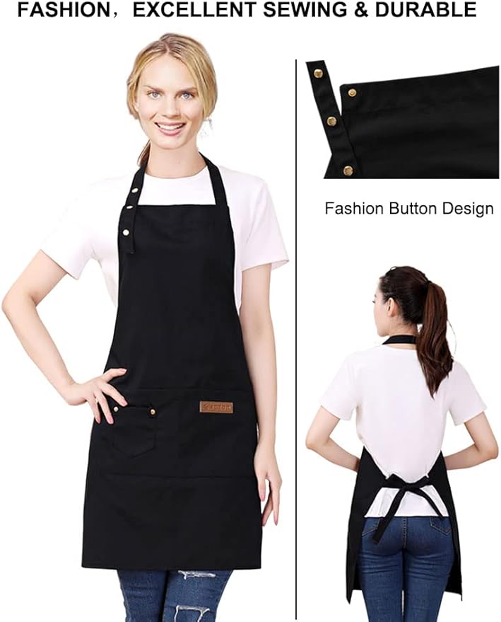 Kitchen Cooking Apron for Women Men with Big Pockets Canvas Waterproof Aprons for Server Pottery Artist Chef Apron