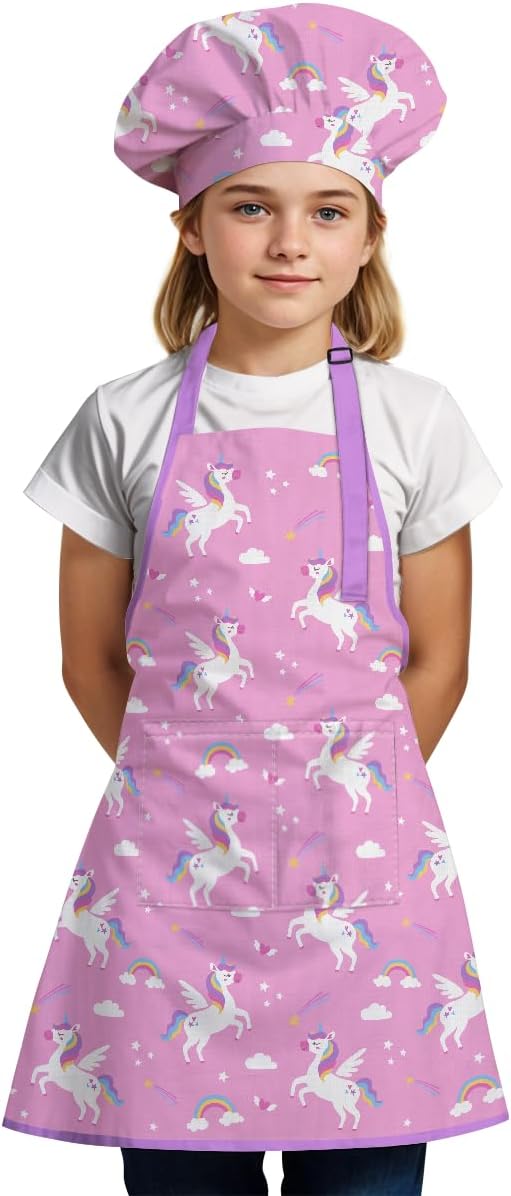 SANDJEST Kids Apron with Chefs Hat Set, Kitchen Apron Gifts