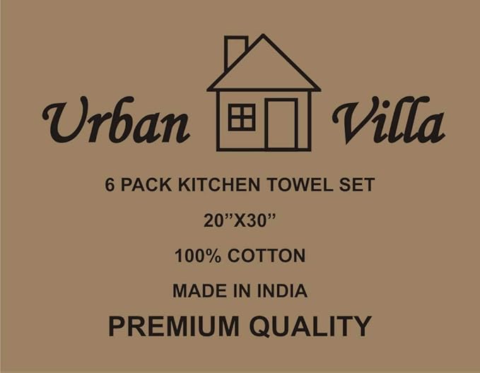 Urban Villa Kitchen Towels 100% Cotton Gray Color Dish Cloths & Dish Towels for Kitchen with Hanging Loop Size 20x30 inches (Set of 6) Highly Absorbent Quick Drying Soft Premium Quality