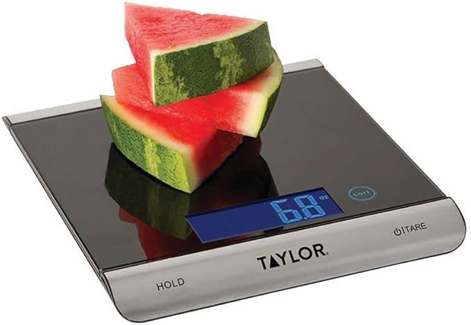 Taylor Pro Ultra High Capacity Digital Kitchen Food Scales, Compact Professional Standard with Precision Accuracy and Tare Feature, Black Glass And Stainless Steel, Weighs 15 kg Capacity