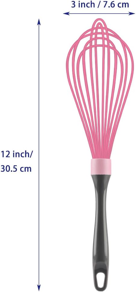 OYV Pink whisk, Dishwasher Safe Wisk, Professional Whisks For Cooking Non-Scratch, Stainless Steel & Silicone Wisk, Plastic Rubber Whisk Tool For Nonstick Cookware Pans, Heat Resistant Whisk 12-Inch