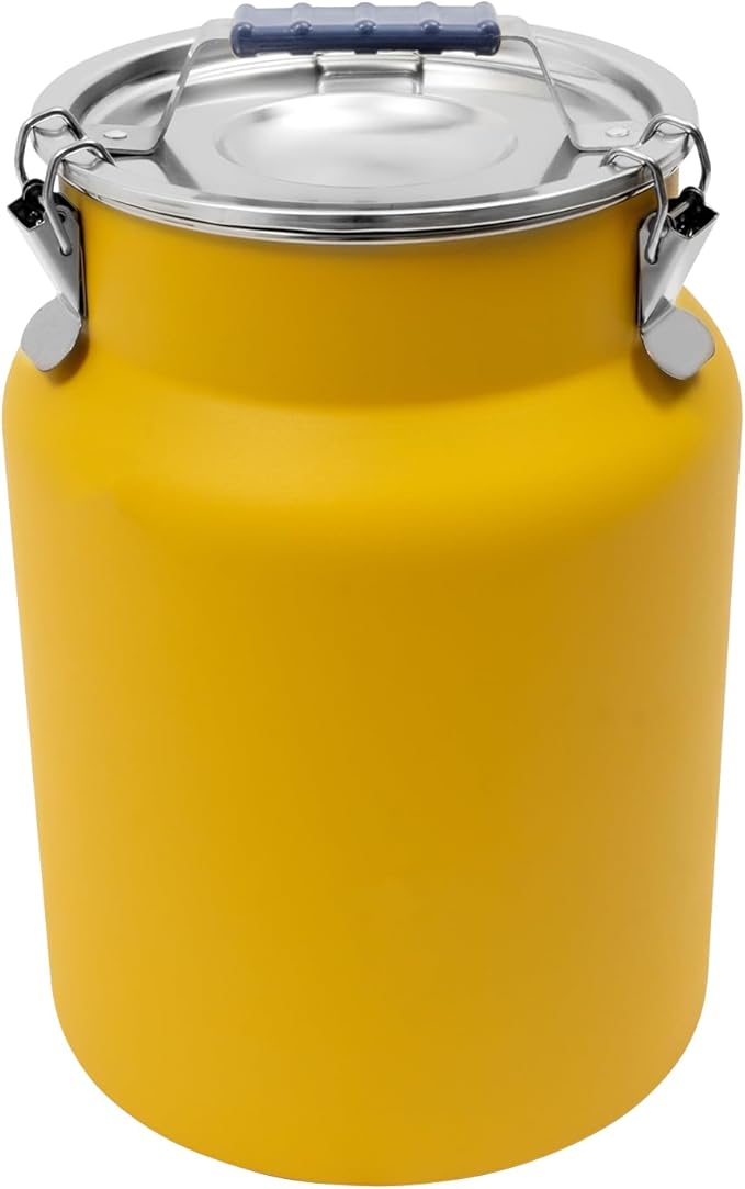 12L/3.17Gal Stainless Steel Airtight Canister Yellow Round Food Storage Canisters with Airtight Lid&Locking Clamp Rice Cereal Grain Canisters Container Bucket for Rice Milk Jug Coffee Bean Storage