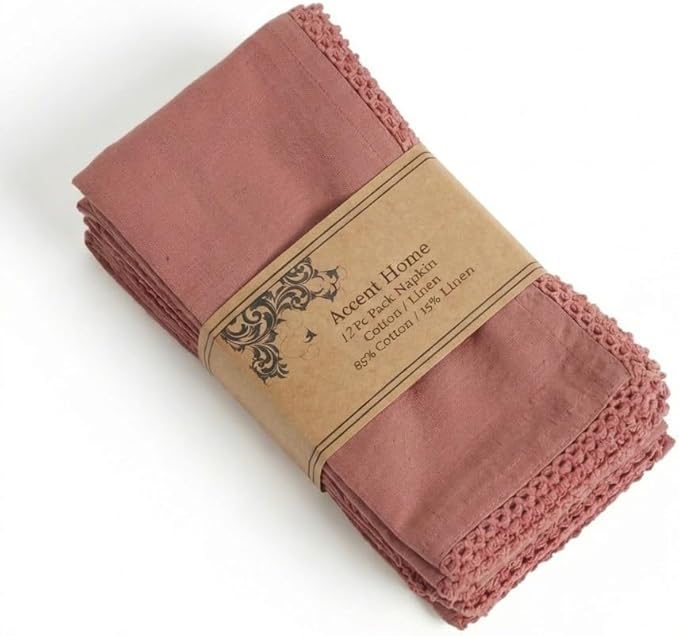 ACCENTHOME Blush 12-Piece 18x18 inch Cotton Dinner Napkins - Soft, Premium Hotel Quality, Reusable, Perfect for Family Dinners, Weddings & Everyday Use