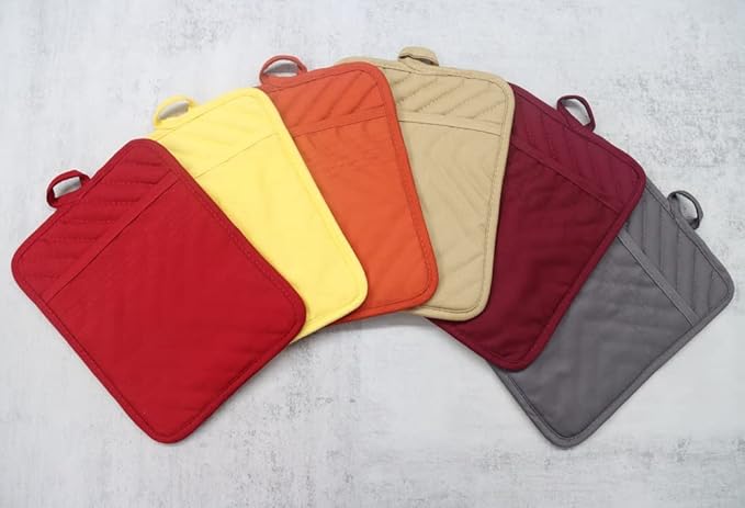 Oven Pot Holder with Pocket Cotton Heat Resistant Coaster Potholder Kitchen Hot Pad Oven Mitts for Cooking Square 7"x9"Set of 5 (Yellow)