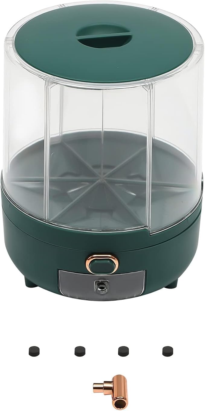 Cereal Dispenser, 6-grid 360° Rotating Grain Dispenser, 6 in 1 Sealed Clear Rice Dispenser, 6.5kg/14.33lbs Grain Storage Container, One-click Output Round Dry Foods Dispenser, 9.25*11.42in Green