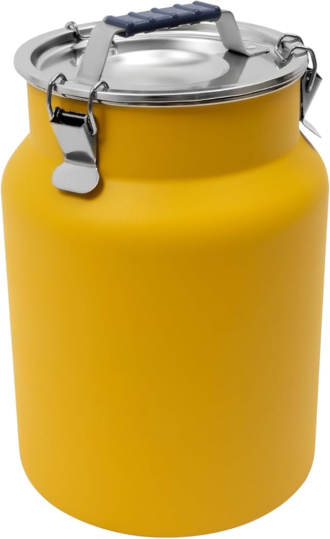 12L/3.17Gal Stainless Steel Airtight Canister Yellow Round Food Storage Canisters with Airtight Lid&Locking Clamp Rice Cereal Grain Canisters Container Bucket for Rice Milk Jug Coffee Bean Storage