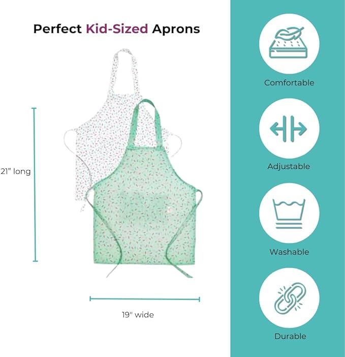 TOVLA JR. Apron Gift Set for Kids with Pocket for Boys and Girls, Comfortable Cotton Canvas for Baking and cooking