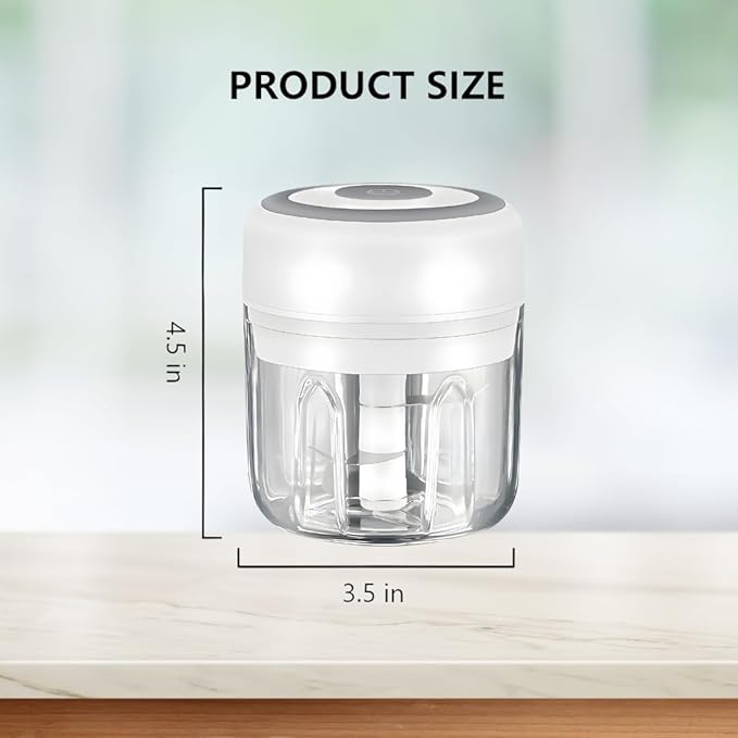 Mini Electric Food Processor & Garlic Chopper, 250ML USB Rechargeable, One-Touch Cordless Chopper with 3 Stainless Steel Blades for Garlic, Onion, Vegetables & Baby Food (White)