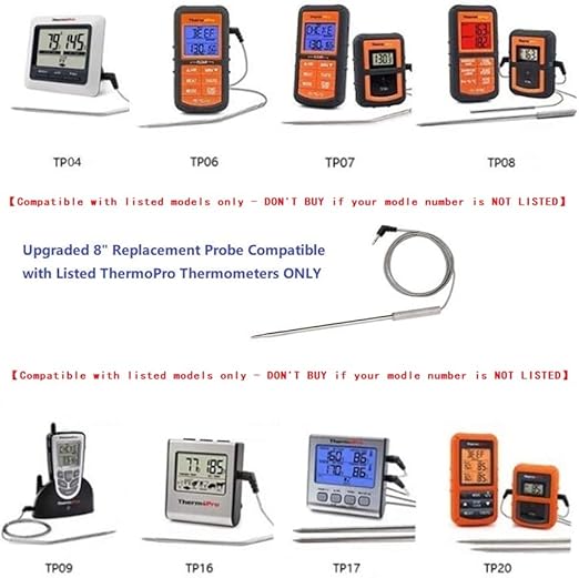 Meat Thermometer Probe Replacement Temperature Probe Compatible with Thermopro TP20, TP17, TP16, TP10,TP09, TP08, TP-08S, TP-07, TP06S, TP04, TP25, TP27, TP28, TP829, TP930
