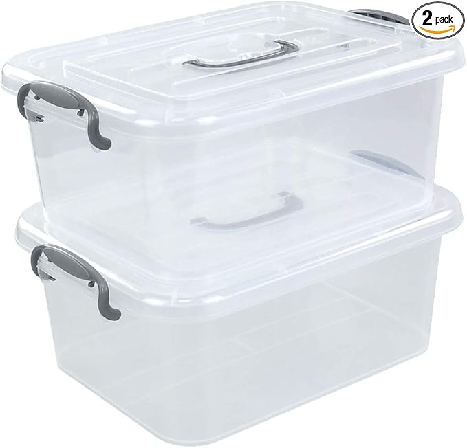 Kekow 2-Pack Clear Storage Latch Box, Plastic Containers with Lids, 8 L