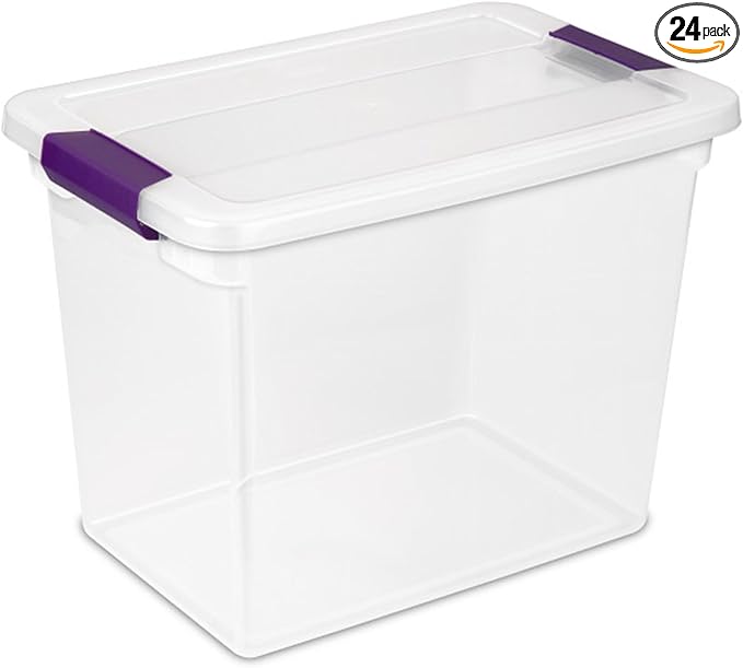 Sterilite 24-Pack 27 Quart ClearView Latch Box, Stackable Organizer Bins with Latching Lids - Clear Plastic Organization Containers for Closet, Bedroom, Shelving Units and Everyday Home Storage