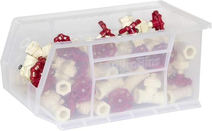 Akro-Mils 30240 AkroBins Plastic Storage Bins, Space-Saving Stackable Bins for Garage, Pantry, Craft Organization, 15-Inch x 8-Inch x 7-Inch, Clear, 12-Pack