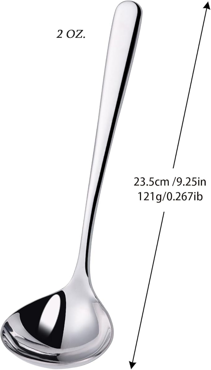 2 oz. Soup Ladles SUS304 Stainless Steel Gravy Ladle for Serving,9.5 Inch Sauce Ladel Spoon(Silver)(Set of 2)