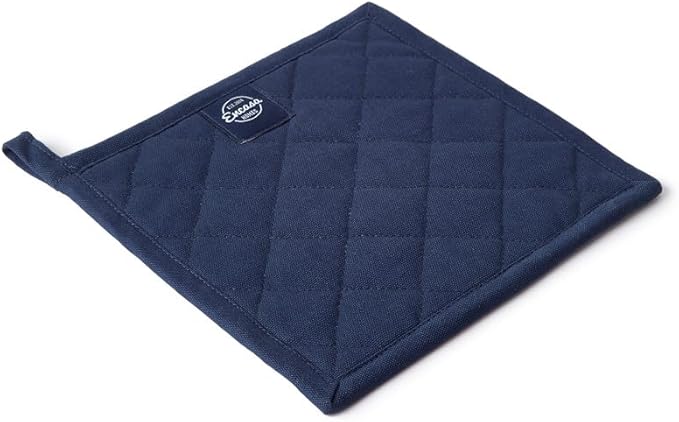 Encasa XO Heat Resistant Cotton Pot Holders with Hanging Loop - Set of 2 - Scotch Blue - Multipurpose Quilted Everyday Hot Pad for Kitchen, Camping, BBQ & Microwave - 8x8 in