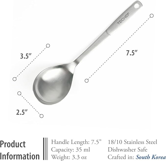 TECHEF ChefCore 304 Stainless Steel Cooking Spoon with Ergonomic Handle, One-Piece Unibody Design, Rustproof & Heat Resistant, 10.5" Serving Utensil – Made in Korea