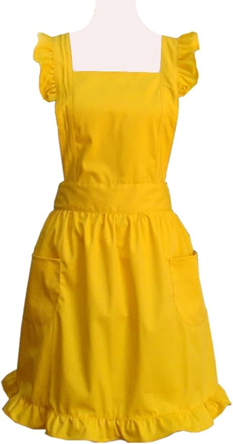 Hyzrz Cute Lovely Cotton Retro Kitchen Cooking Aprons for Women Girls Vintage Baking Apron with Pockets for Mother Gift