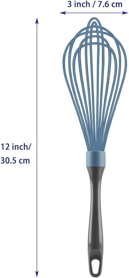 OYV Blue Silicone Whisk, Professional Plastic Whisks for Cooking Non-Scratch, Stainless Steel & Heat Resistant Rubber Wisk, Dishwasher Safe Whisk, 12-Inch
