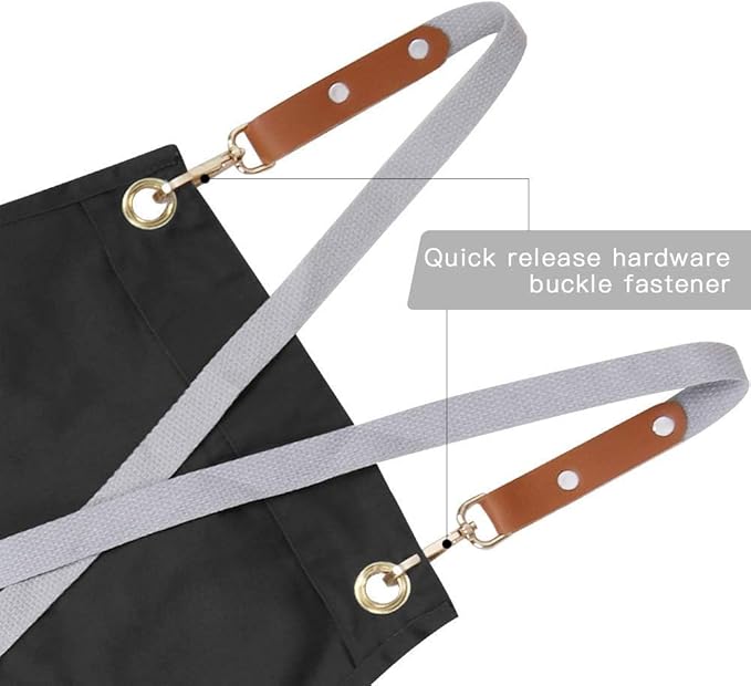 Mignongirl Crossback Apron with Pockets x2,Split Apron with Adjustable Straps,M-XXL