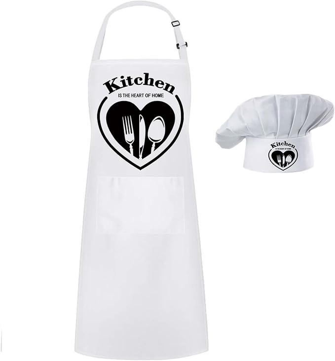 Hyzrz Chef Apron Hat Set,Adjustable Chef Hat and Apron Baker Costume with Pocket for Kitchen Grill BBQ Fathers Mothers Gift