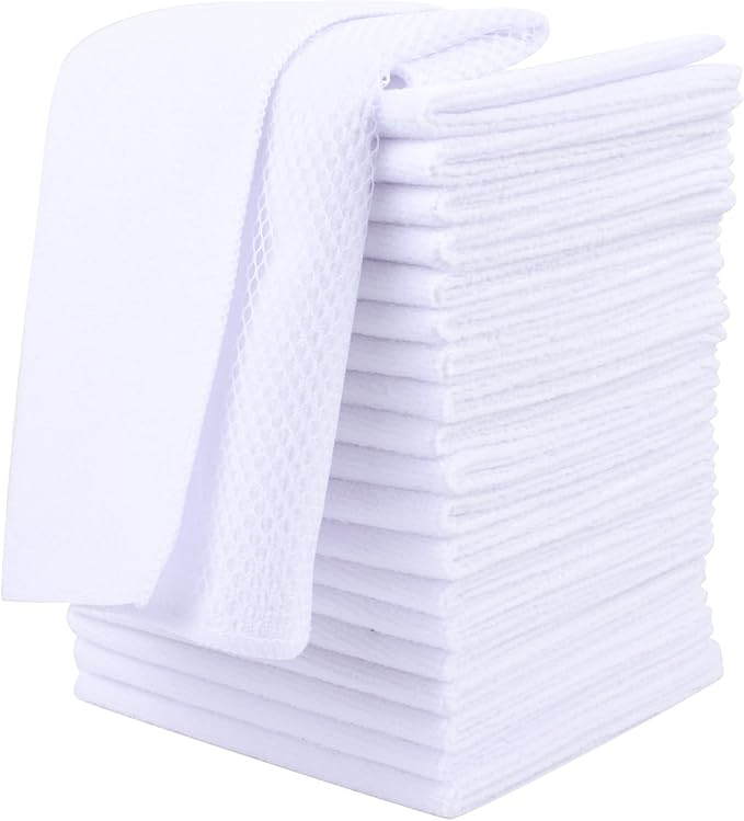 SINLAND Microfiber Dish Cloth Washing Cloths for Dishes Best Kitchen Cloths Cleaning Cloths Wash Cloth for Kitchen Poly Scour Side 12Inchx12Inch 20 Pack