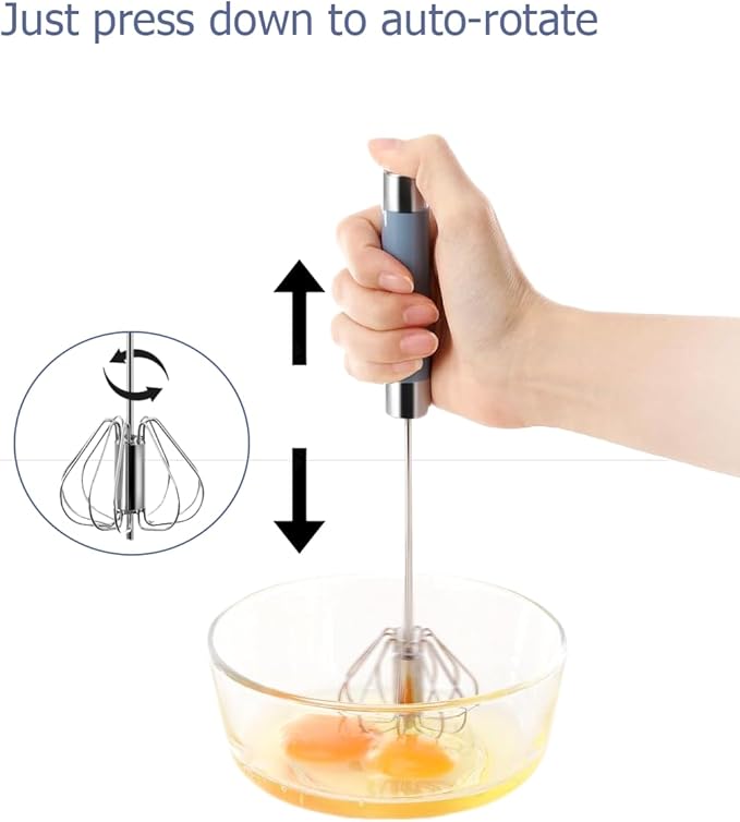 2 Pack Semi Automatic Whisk, Stainless Steel Mini Hand Push Whisks for Cooking, Easy to Use Hand Mixer Egg Beater Wisking Tool for Cooking, Whisking, Beating, Stirring