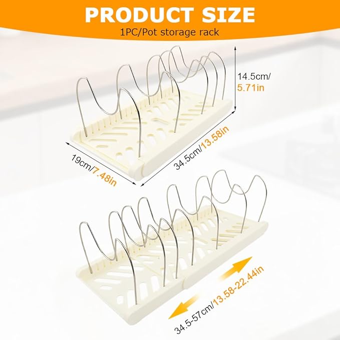Pots and Pans Organizer for under Cabinet, Expandable Pot Lid Holder with 10 Adjustable Compartment, Pan Organizers inside Cabinet for Lids, Bakeware, Cutting Boards(COLOR:White)