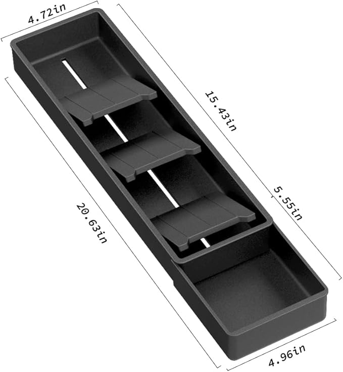 Silverware Drawer Organizer with Expandable Panel & Removable Dividers – Fits 15.67" to 21.18" Kitchen Drawers, Space-Saving Utensil Storage Solution (SPACE BLACK, W4.92 x L15.7 inches)