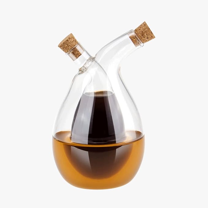Olive Oil and Vinegar Dispenser Bottles Cruet, Kitchen 2 in 1 Glass Oil and Vinegar Dispenser, Dual Glass Oil Dispensing Container for Kitchen Cooking