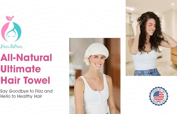 Hair RePear The Ultimate Hair Towel – Generous 29" x 45" Premium Cotton Hair Towel, Anti-Frizz Microfiber Alternative, Reduces Breakage, Gentle Fast Drying, No-Slip Fit, Natural Greige
