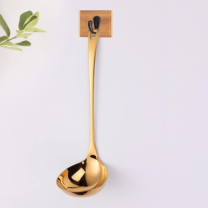 4 oz. High Grade Kitchen Ladle Heavy Duty Soup Ladle 11 Inch Stainless Steel Cooking Ladle Kitchen Accessories for Stirring Portioning and Serving Soups Gravy Sauces Chili Stew and More(Gold)…