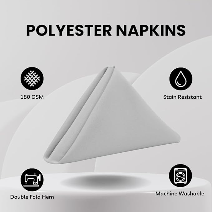 Your Chair Covers Cloth Polyester Napkins, 20 x 20 Inch, Washable Dinner Fabric Linen Napkins with Hemmed Edges for Restaurant, Wedding and Holiday Pack of 10 (Silver)