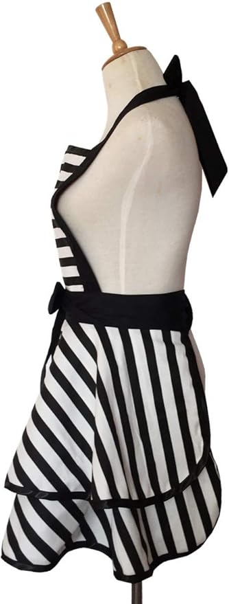 Hyzrz Lovely Handmade Cotton Retro Aprons for Women Girls Cake Kitchen Cook Apron for Mother's Gift (Black)