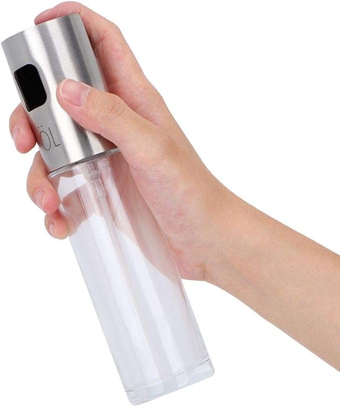 Yosoo Olive Oil Sprayer, 100ml Stainless Steel Oil Vinegar Spray Bottle Dispenser Seasoning Kettle Kitchen Tool with Food-Grade Glass, for BBQ, Salad, Cooking, Baking, Roasting, Grilling, Frying
