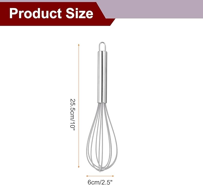 HARFINGTON 5Pcs Silicone Whisk 10" Kitchen Whisk Wire Whisks Beater with Stainless Steel Handle for Egg Milk Whisking Blending Beating & Stirring, Grey
