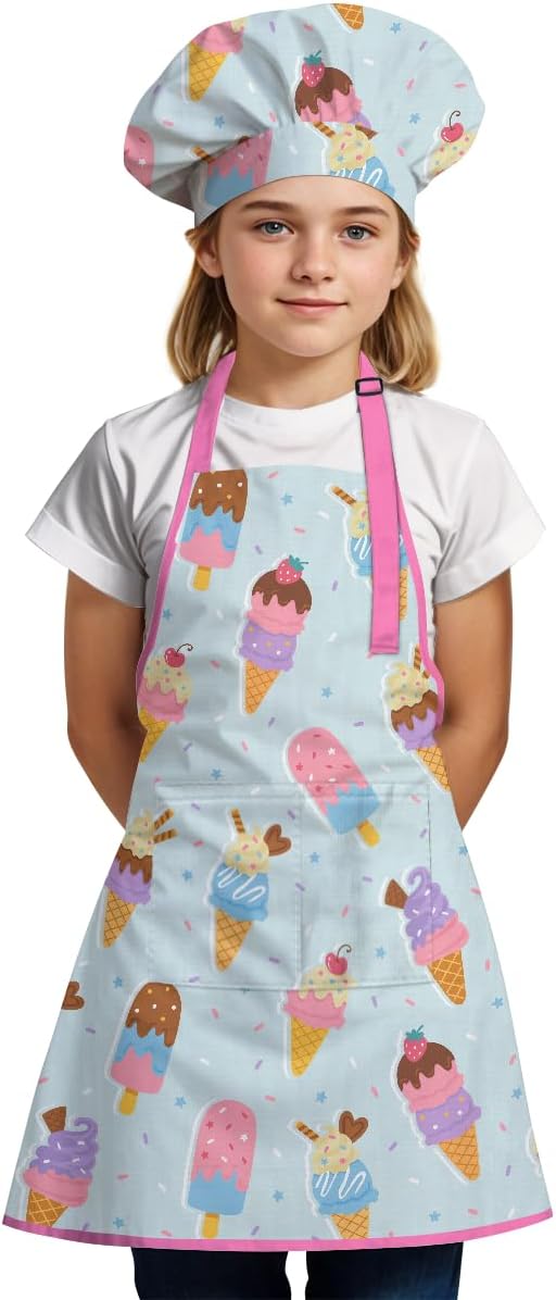 SANDJEST Kids Apron with Chefs Hat Set, Kitchen Apron Gifts