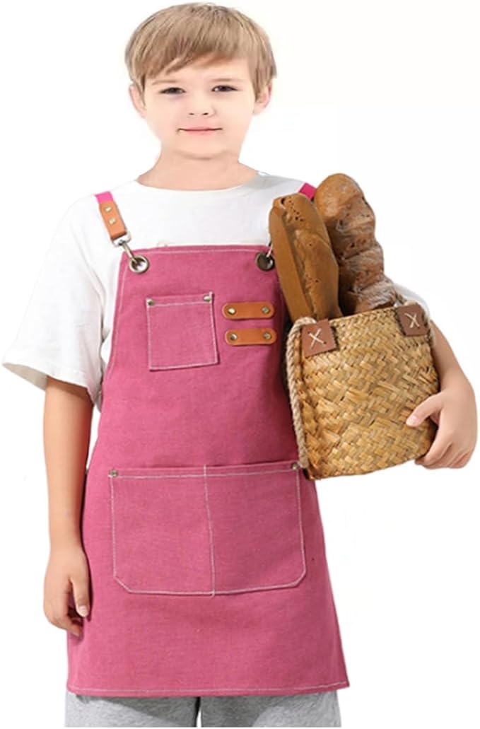 Kids Aprons AdjustableTool Waterproof For Cooking Painting Gardener Canvas Apron For 6-12 Girls And Boys