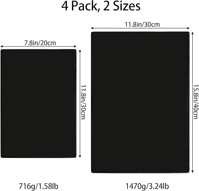 Hacaroa 4 Pack Tempered Glass Cutting Board for Kitchen Counter, Black Chopping Boards with Rubber Feet, Rectangle Non-Slip Countertop Protector, Heat Resistant, Shatter Resistant, 2 Sizes