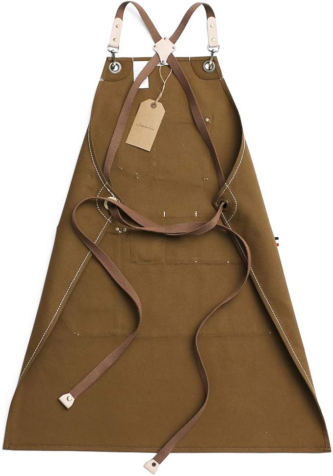 Jeanerlor Work Apron Durable Tool Aprons for Women and Men Cross-Back Straps