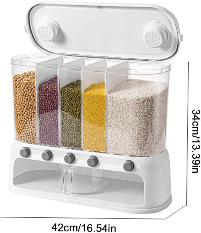Grain Storage Container Dispenser | 12L/25Lbs Rice Dispenser | Counter Top Cereal Grain Food Dispensers | Dispensador de Granos para Cocina | Kitchen Storage Containers With Measuring Cup For Grains S