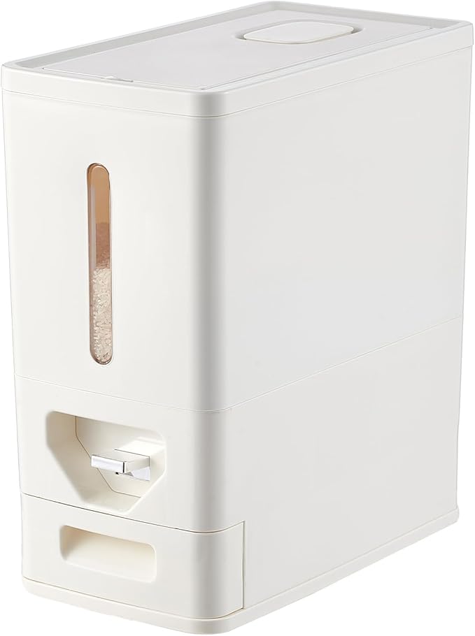 Rice Dispenser 22 Lbs (10kg), Dry Food Storage Container Sealed Moisture-Proof with Built-in Drawer for Kitchen Pantry Household, BPA-Free