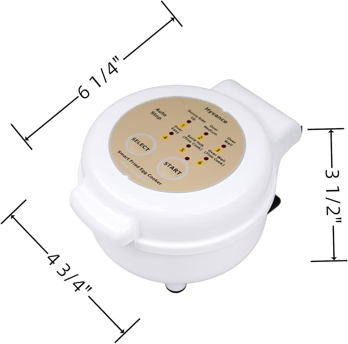Hyvance Smart Fried Egg Cooker, Automatic Fried Egg Maker for 6 Features like Sunny Side Up, Over Easy, Fully Cooked & More. Auto Power Off, Alarm, Round Shape, Non Stick Coating PFAS FREE (White)