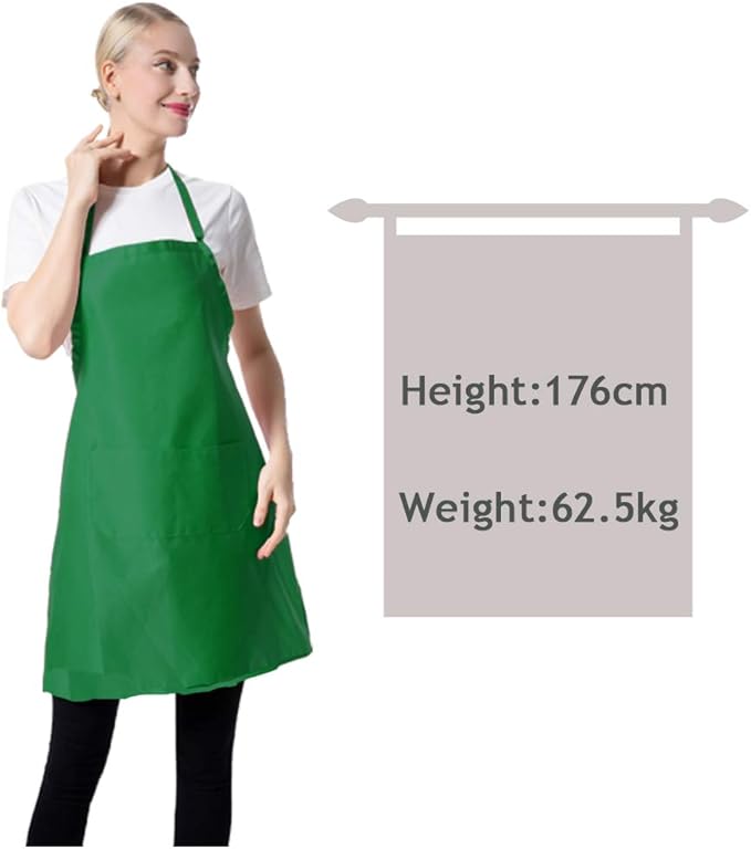 Total 15 PCS Green Plain Bib Aprons Bulk for Women Men-Unisex Adult Aprons with 2 Front Pockets (Leaf Green-15 pcs)